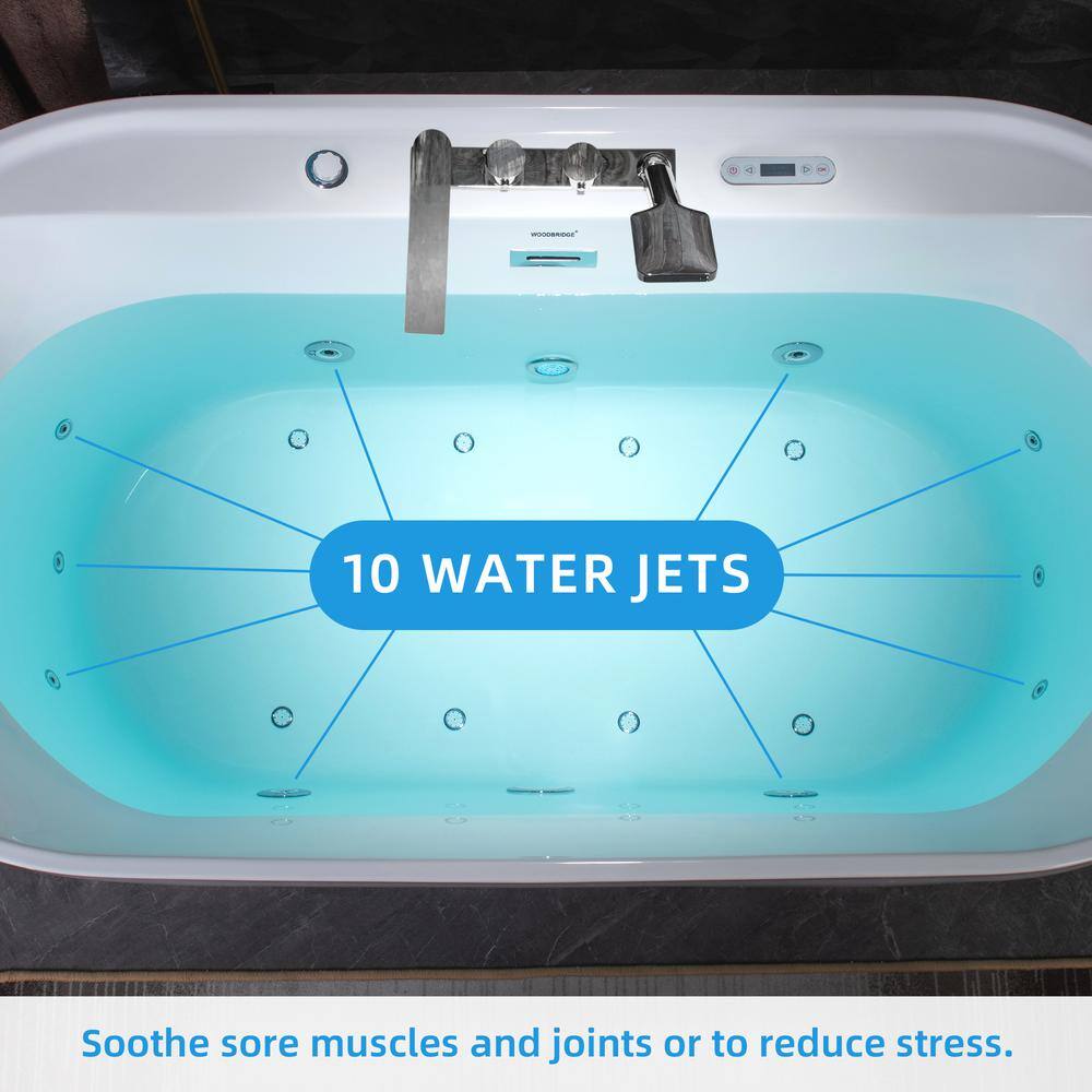72'' White Acrylic Freestanding Heated Whirlpool Tub