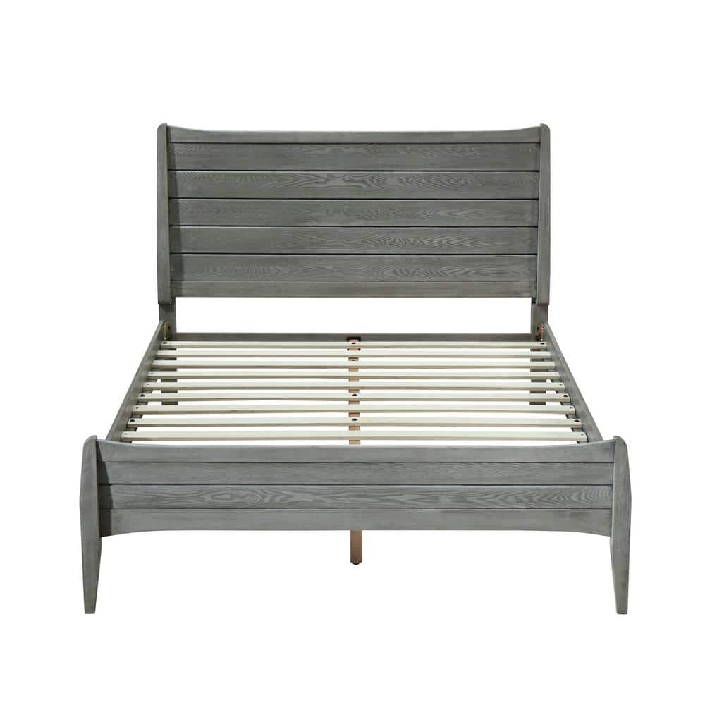 Rustic Gray Solid Wood Queen Platform Bed with Headboard