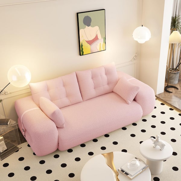 Harper & Bright Designs Foldable 78.7 in. Pink Teddy Fabric Full
