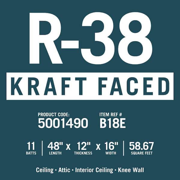 R-38 Kraft Guardian Faced Fiberglass Insulation Batt 12 R-38 Kraft Guardian Faced Fiberglass Insulation Batt 12
