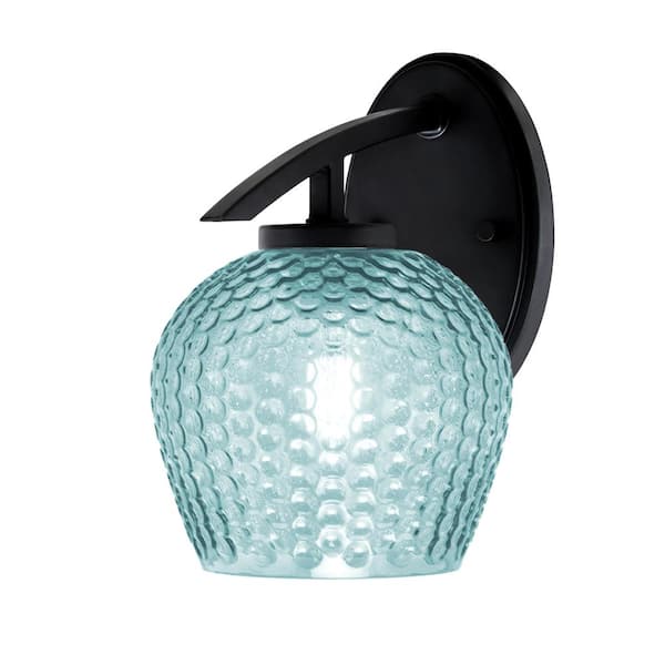 Unbranded Siena 1-Light Matte Black Downlight Wall Sconce with Turquoise Glass Shade
