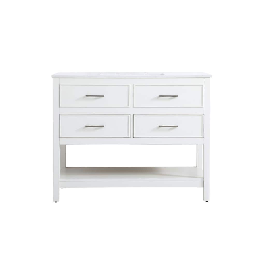 Simply Living 42 in. Single Bathroom Vanity in White with Quartz Vanity Top