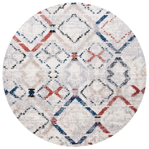 SAFAVIEH Morocco 7 ft. x 7 ft. Gray/Navy Distressed Geometric Round ...