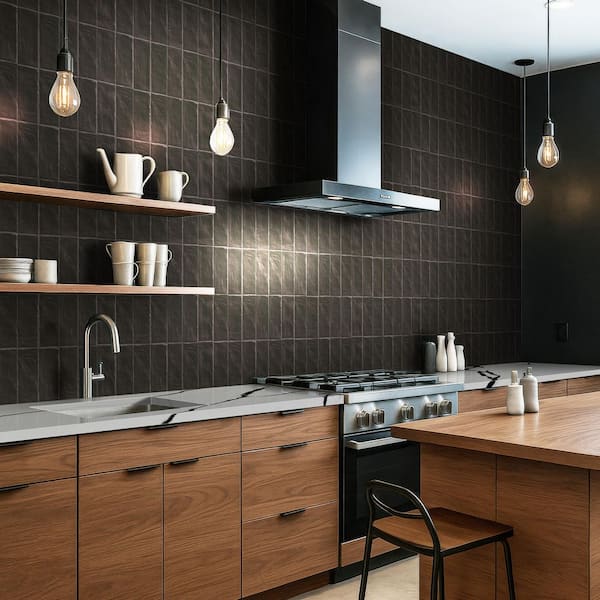 Zelyge Midnight Black 2 in. x 8 in. Satin Ceramic Zellige Handmade Look Backsplash Tile (5.24 sq. ft. /Case)