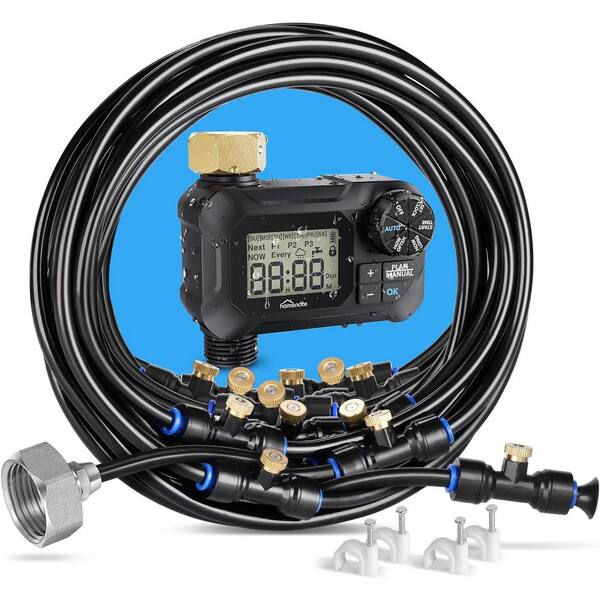 Misopily Automatic Misting Cooling System with Timer 91.8 ft. Misting Line, 26 Brass Mist Nozzles, Brass Adapter 3/4"