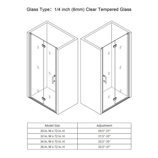 WELLFOR 32 in. W x 72 in. H Bifold Frameless Shower Door with Tempered Clear Glass in Chrome
