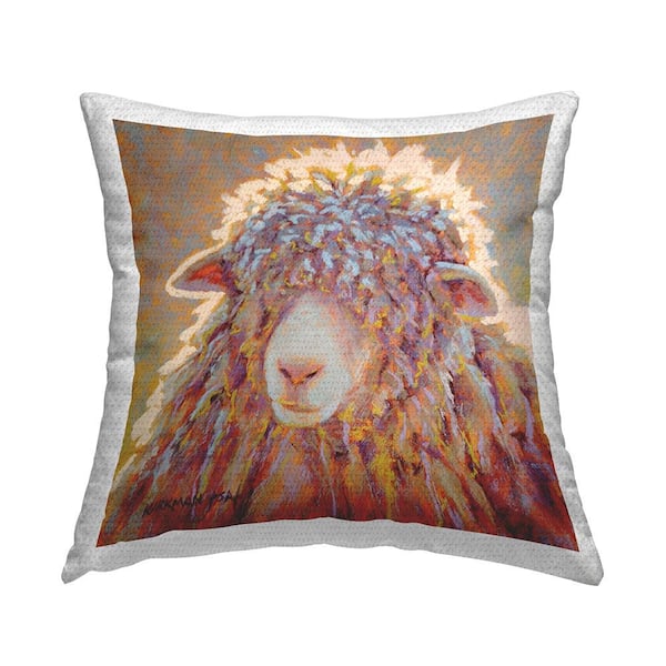 Stupell Industries Fluffy Sheep Sunlit Portrait Multi-Color Square Outdoor Throw Pillow
