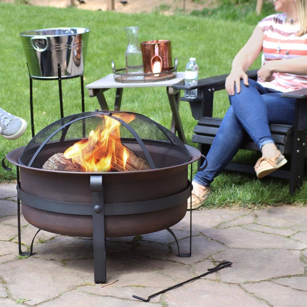 Bronze Cauldron 29-Inch Wood-Burning Fire Pit with Spark Screen