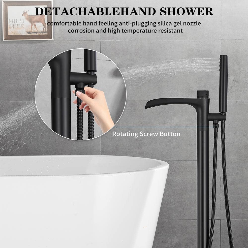 Matte Black Freestanding Tub Filler Faucet with Handheld Shower