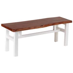 Acacia Wood Live Edge, Cherry Finish, White Base, Mission Style Bench 46 in. W x 17 in. D x 18.5 in. H