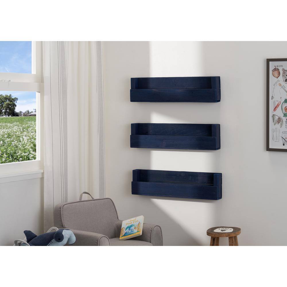 Navy Blue Reclaimed Wood Floating Wall Shelves, 3-Pack