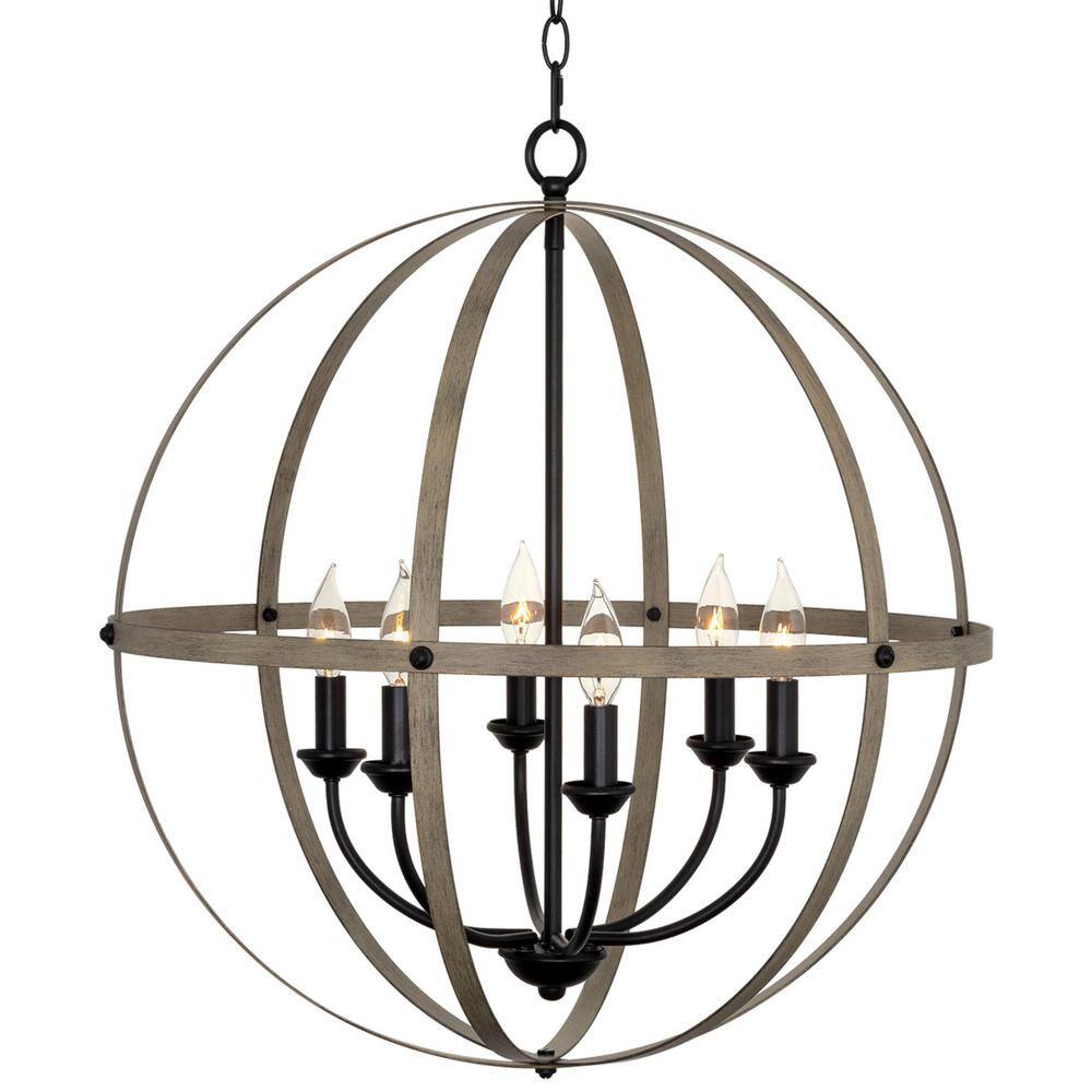 Kira Home Harmon 60-Watt 6-Light Black Modern Chandelier with Smoked ...