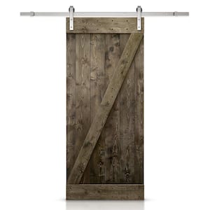 30 in. x 84 in. Z Bar Espresso Stained Solid DIY Knotty Pine Wood Interior Sliding Barn Door with Sliding Hardware Kit