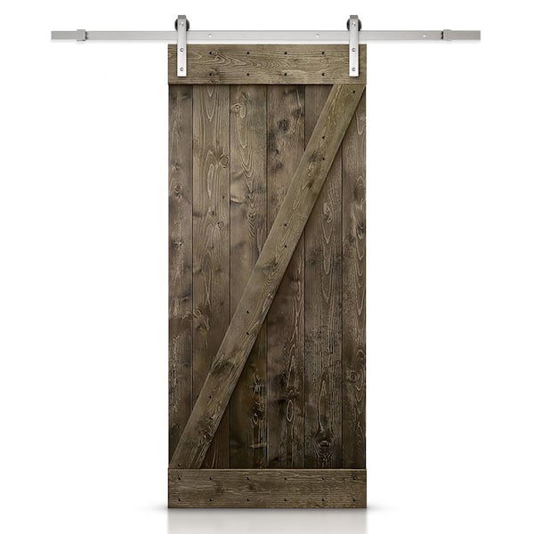 CALHOME Z Bar Series 30 in. x 84 in. Pre-Assembled Espresso Stained Wood Interior Sliding Barn Door with Hardware Kit