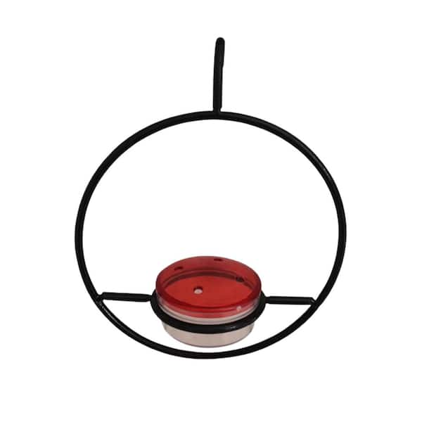 Misopily 4 oz. Red Glass Bowl Black Metal Hanging Humming Bird Feeder with Ant and Bee Proof for Outdoors Hanging and Window