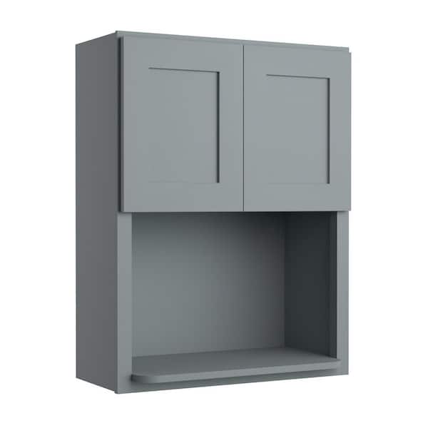 Shaker 27 in. W x 12 in. D x 42 in. H Plywood Ready to Assemble Microwave Wall Kitchen Cabinet with Doors in Gray