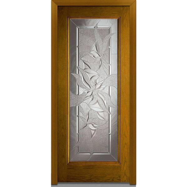 Milliken Millwork 32 in. x 80 in. Lasting Impressions Left Hand Full Lite Decorative Modern Stained Fiberglass Oak Prehung Front Door