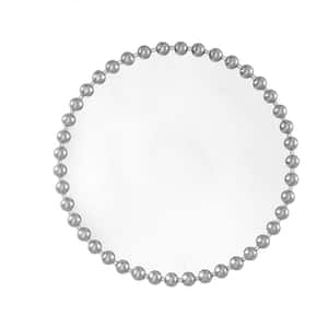 36 in. W x 36 in, H Round Metal Silver Beaded Frame Mirror