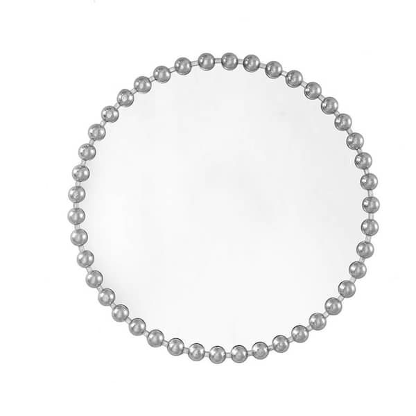 Afoxsos 36 in. W x 36 in, H Round Metal Silver Beaded Frame Mirror