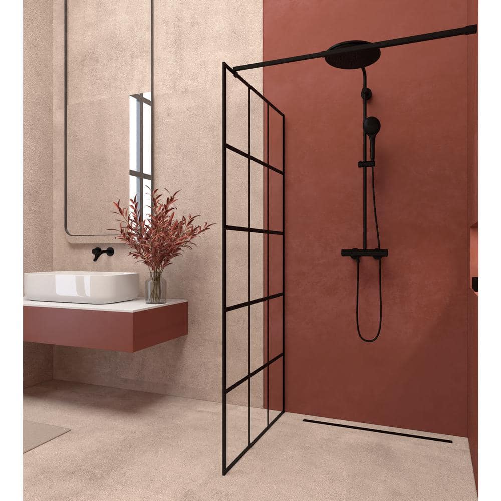 Matte Black Framed Glass Shower Screen with Clear Tempered Glass