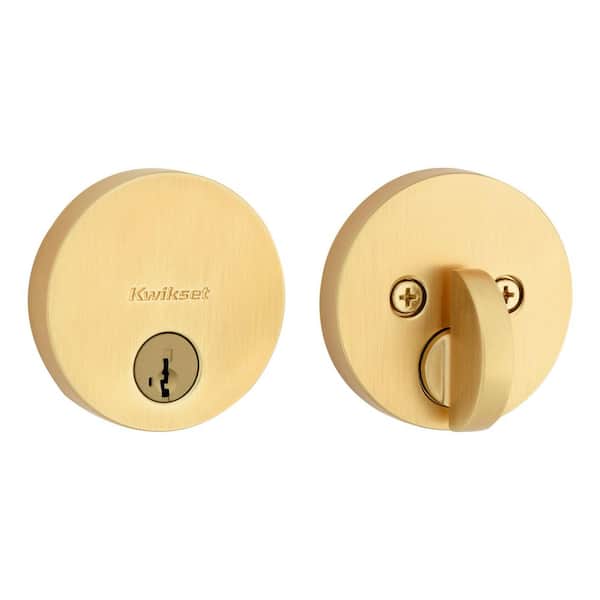 Kwikset 258 Uptown Satin Brass Single Cylinder Round Single Side Low Profile Deadbolt Featuring SmartKey Security