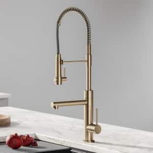 Artec Pro Single Handle Pull Down Sprayer Kitchen Faucet with Pot Filler in Spot Free Antique Champagne Bronze