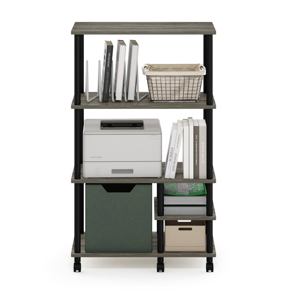 French Oak Grey 4-Tier PVC and Manufactured Wood Storage Shelf with Wheels