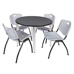 Trueno 42 in. Round Grey and Chrome Wood Breakroom Table and 4-Grey 'M' Stack Chairs (Seats-4)