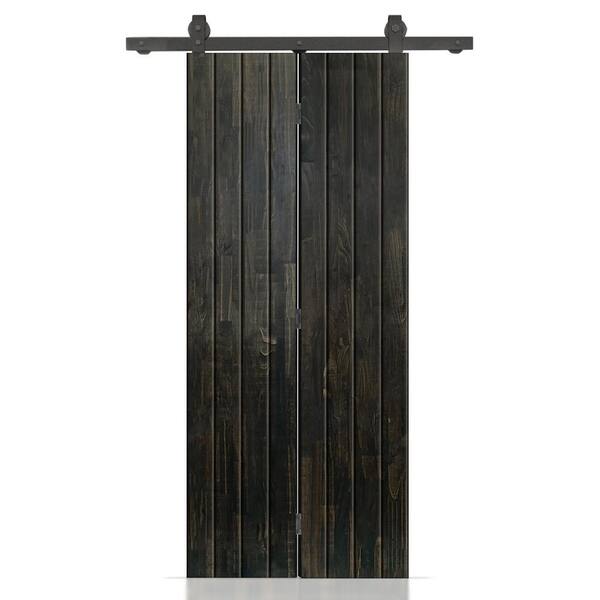 CALHOME 20 in. x 80 in. Hollow Core Charcoal Black Stained Pine Wood Bi-Fold Door with Sliding Hardware Kit
