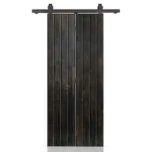 26 in. x 80 in. Hollow Core Charcoal Black Stained Wood Pine Bi-Fold Door with Sliding Hardware Kit