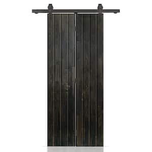 20 in. x 84 in. Charcoal Black Stained Wood Pine Bi-Fold Door with Sliding Hardware Kit