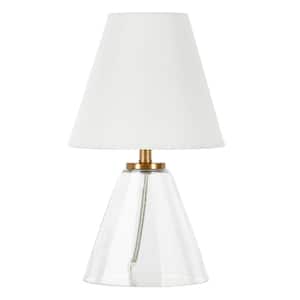 Makenna 13.63 in. Clear Glass Mini Table Lamp with Brass Accents