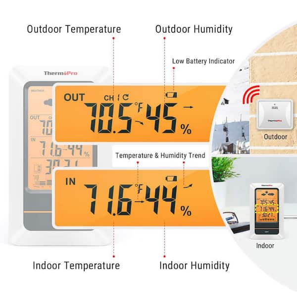  ThermoPro TP67B Waterproof Weather Station Wireless Indoor  Outdoor Thermometer Digital Hygrometer Barometer with Cold-Resistant and  Waterproof Temperature Monitor, 500ft Range : Patio, Lawn & Garden