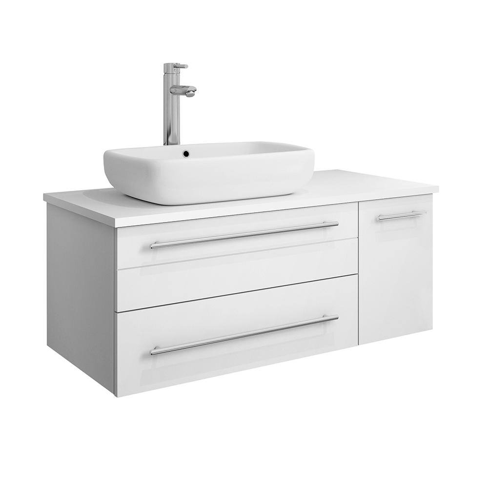 Lucera 36" White Quartz Stone Wall-Mount Vanity with Vessel Sink