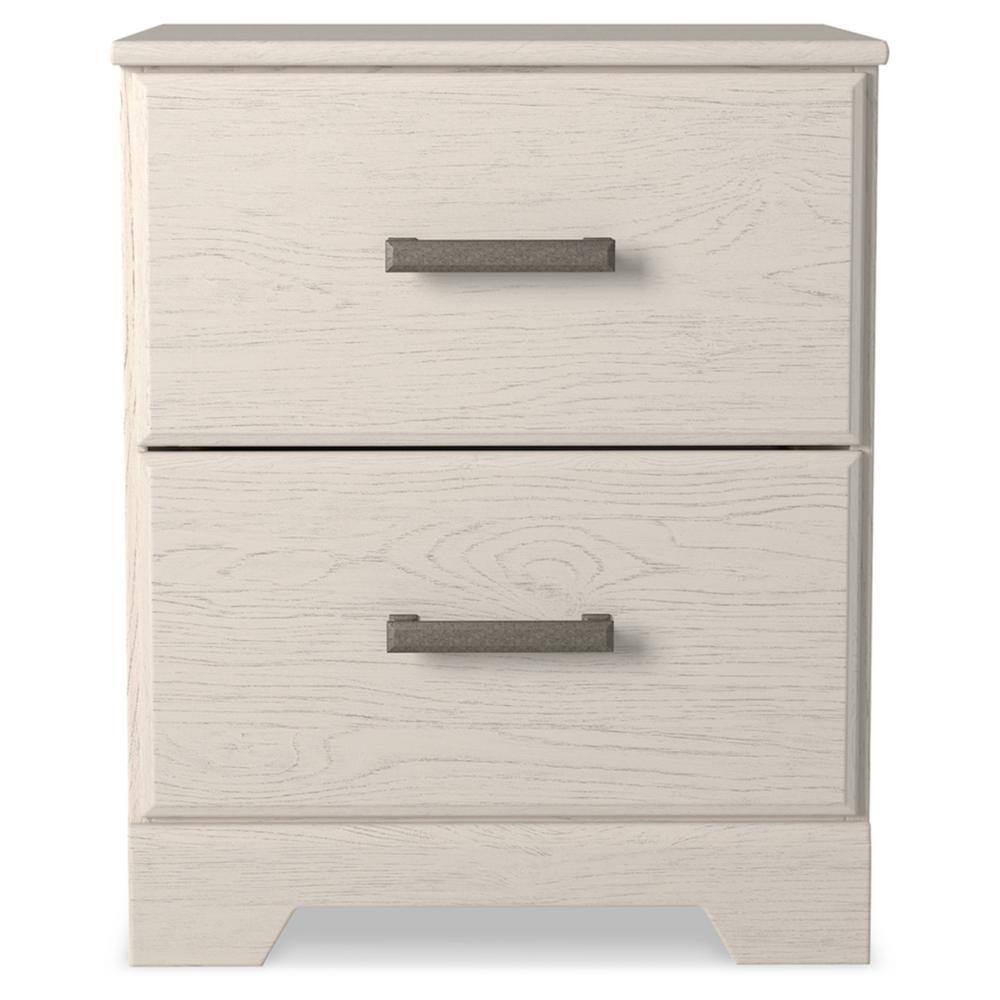 White Transitional 2-Drawer Nightstand with Pewter Handles