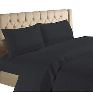 4-Piece Black 1200-Thread Count 100% Egyptian Cotton Deep Pocket Stripe Full Bed Sheets
