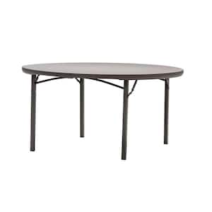60 in. Brown Plastic Round Folding Utility Table