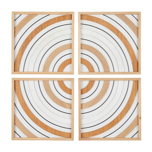 Litton Lane Wood Brown Handmade Mixed Media Geometric Wall Art with Varying Circles (Set of 4)