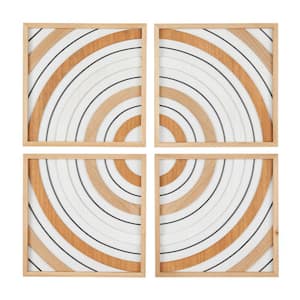 Wood Brown Handmade Mixed Media Geometric Wall Art with Varying Circles (Set of 4)
