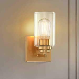 4.8 in. 1-Light Gold Wall Sconce Vanity Light With Dimmable Switch(Set of Two)
