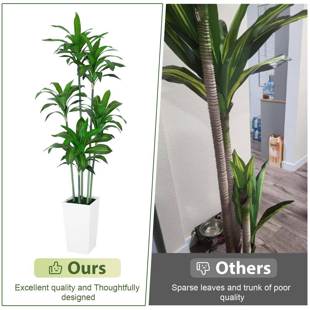 Dracaena 5 ft. Artificial Green Tree in White Plastic Planter