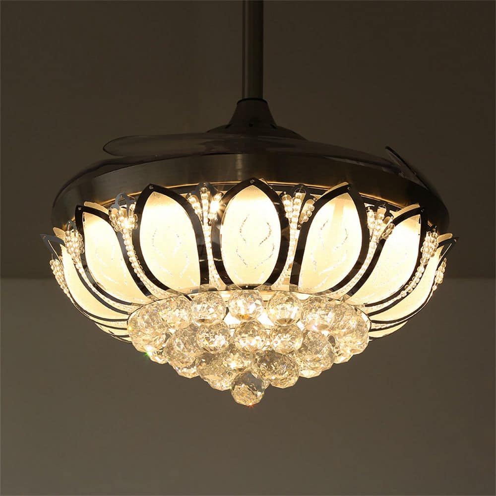 42" Silver Modern LED Crystal Chandelier Ceiling Fan with Remote