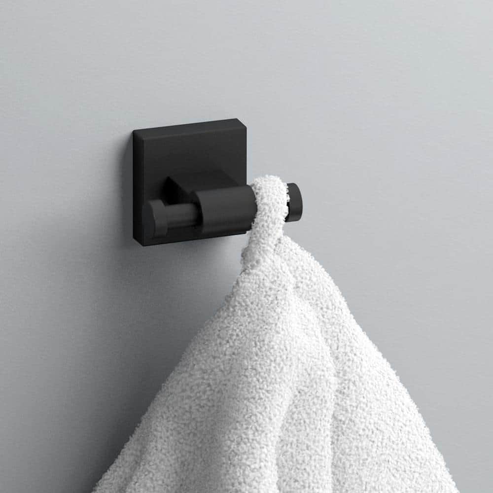 Matte Black Square Wall Mounted Double J-Hook Towel Holder