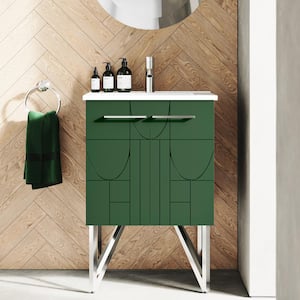 Annecy 24 in. W Bath Vanity in Atlas Green with Ceramic Vanity Top in Glossy White with White Basin