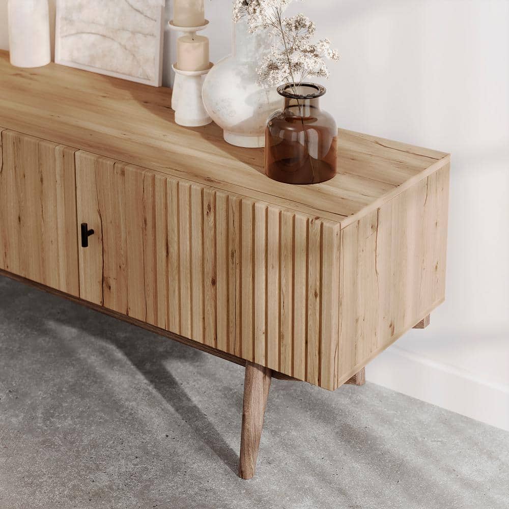 Chelsea Light Brown Mid-Century Modern TV Stand with Wood Legs