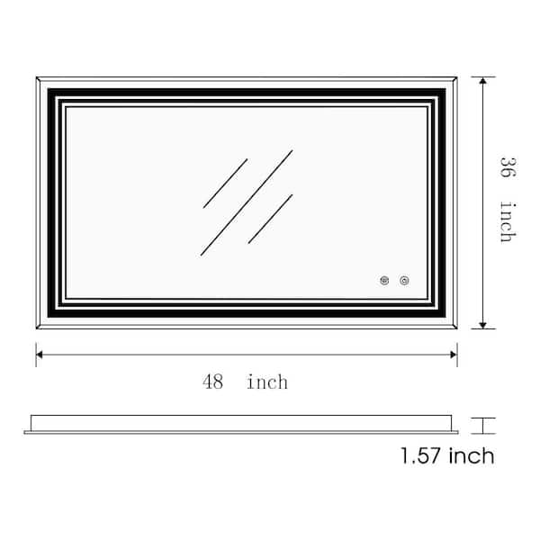 48 in. W x 36 in. H LED Rectangular Frameless Wall Bathroom Vanity Mirror Touch Control in Sliver