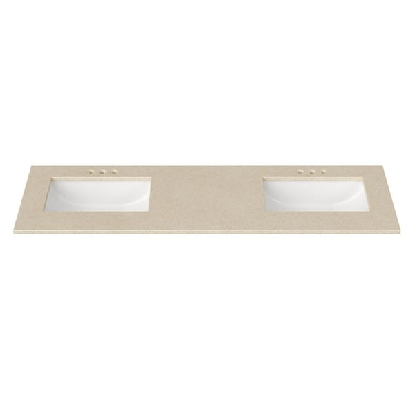 61 in. W x 22 in. D Cultured Marble Rectangular Undermount Double Basin Vanity Top in Winter Snow