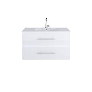 Napa 32 in. W x 18 in. D x 21.38 in. H Single-Sink Bath Vanity Wall in Glossy White with Ceramic Integrated Countertop