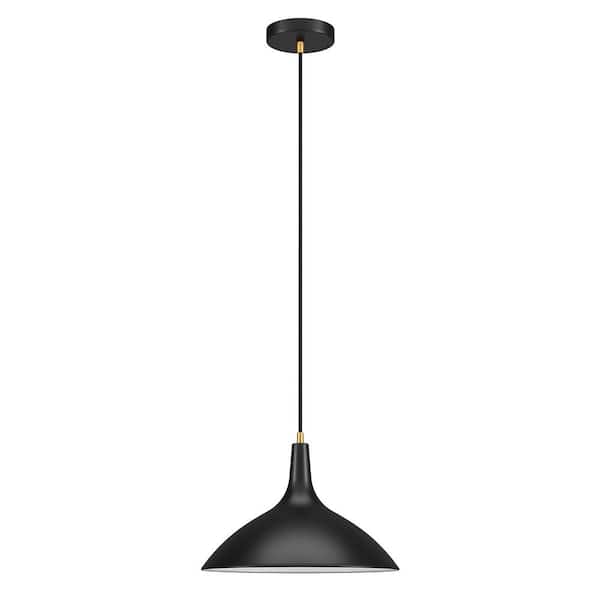 Meyer&Cross Barton 1-Light Matte Black Metal Pendant with Brass Accents