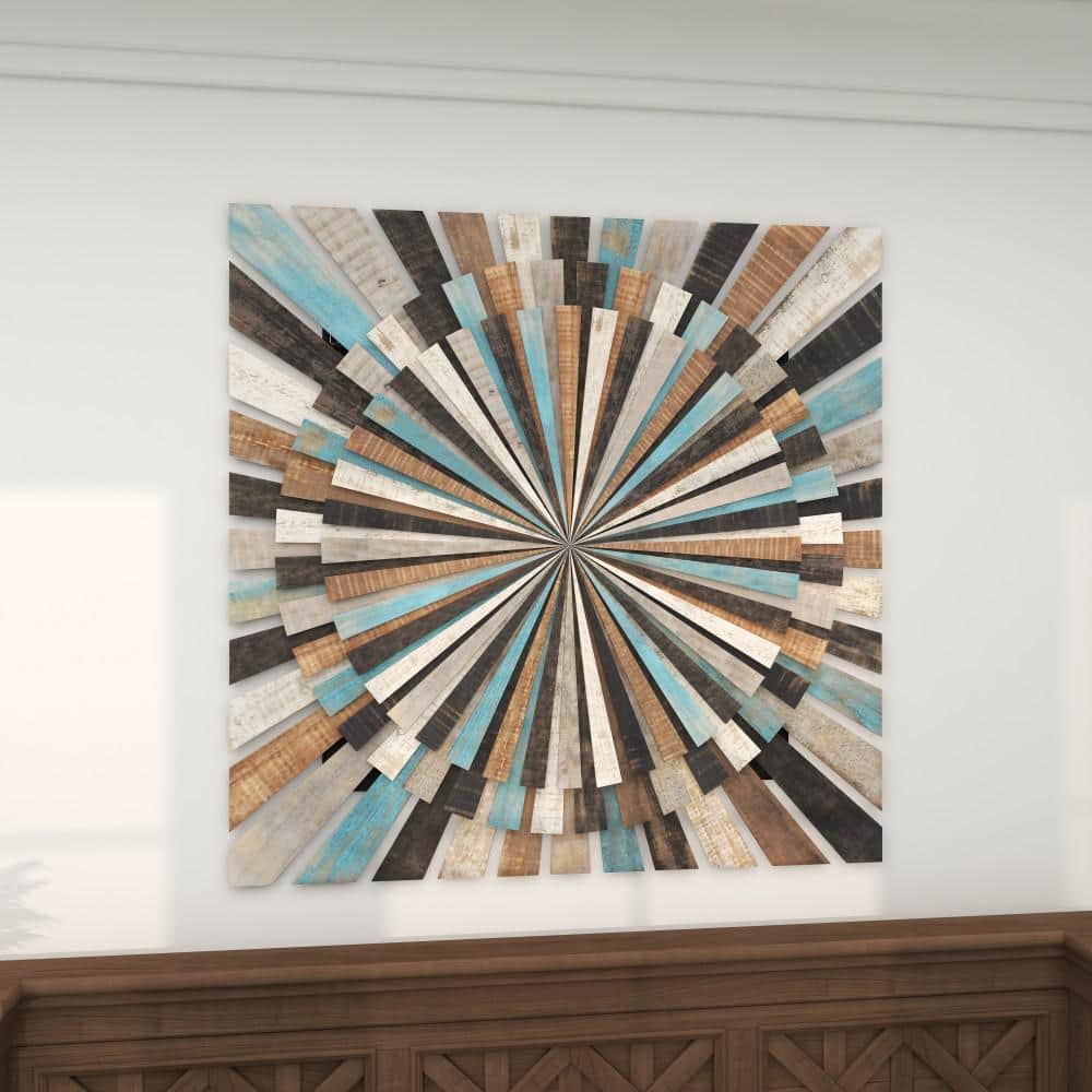 Multicolored Wood Starburst Carved Wall Decor 36"